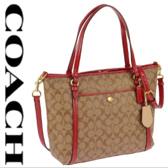Coach Handbags - 💕SALE💕 Coach Peyton F25504 Khaki/Red Tote Bag